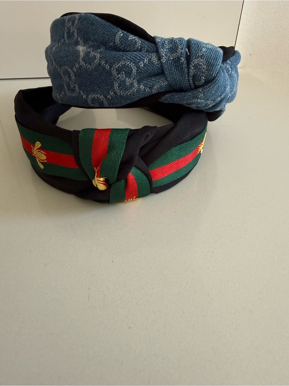 Denim Blue Knotted Headband and Black Stripe Knot Headband - Designer Style